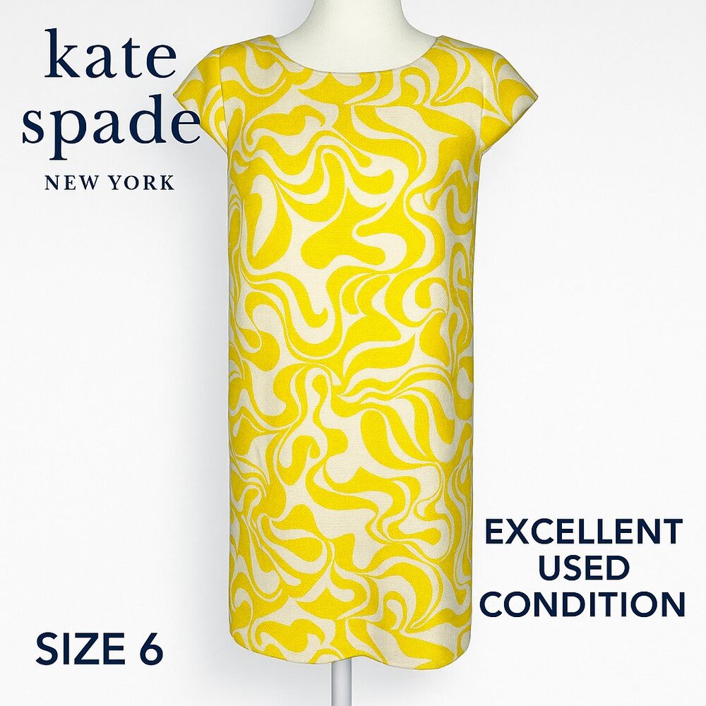 Kate Spade Yellow Swirl Jacquard Shift Dress – Size 6